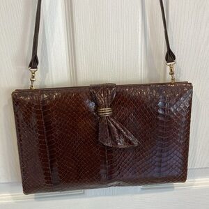 Vintage python clutch/shoulder bag. Beautiful rich chocolate brown. 11”x7.5”.